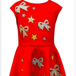 Hannah Banana Red Jeweled Bow Print Dress new condition worned once